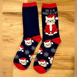 NWOT, Grumpy Cat Christmas Socks, ‘This is as Merry as I Get’, Women’s Size 4-10
